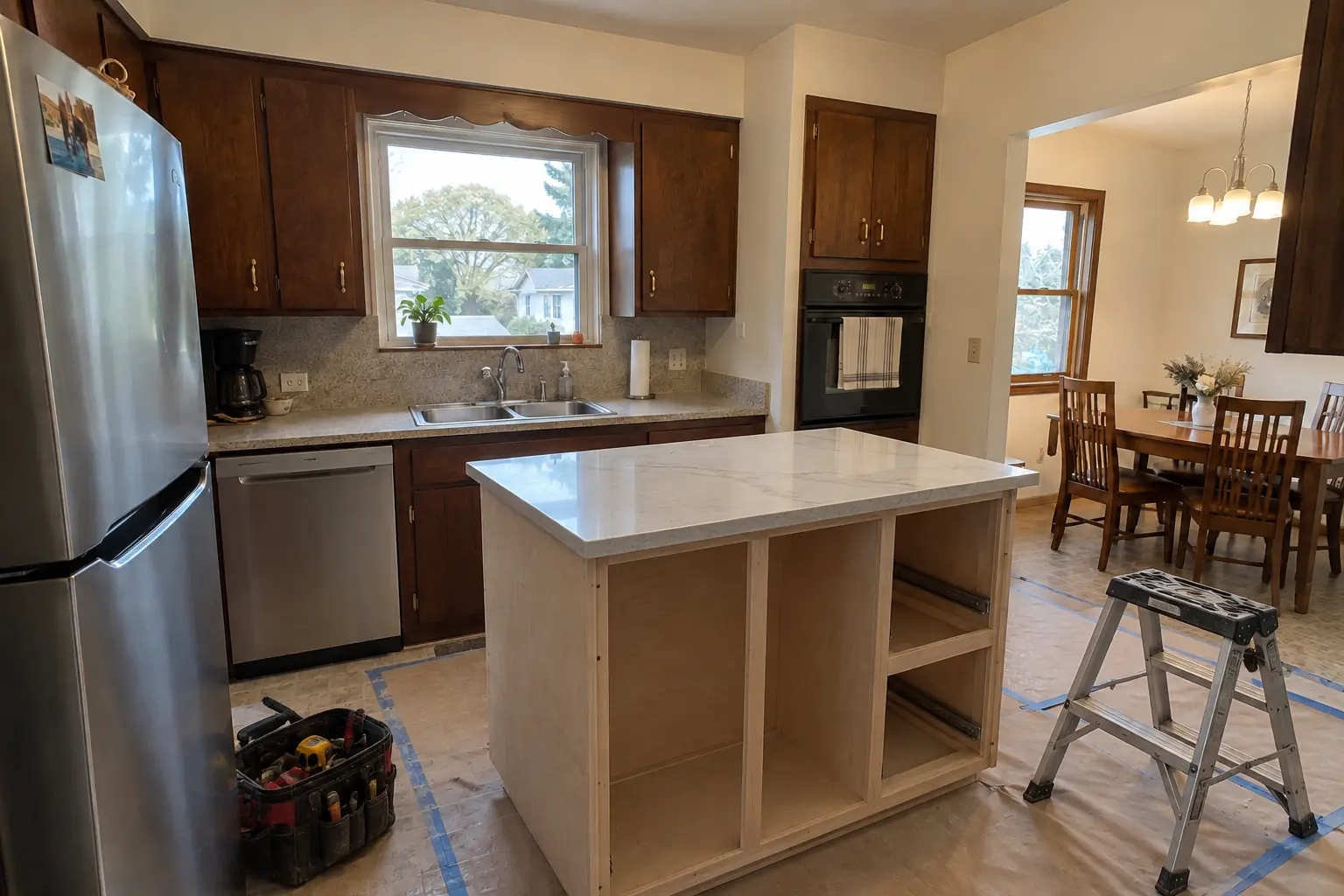 Kitchen Island & Peninsula Installation in a postwar ranch / cape cod / bi-level — in progress