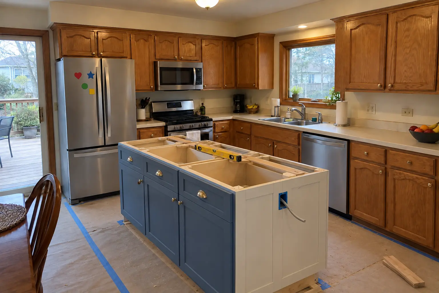 Kitchen Island & Peninsula Installation in a 1980s-1990s two-story colonial / tract house — in progress