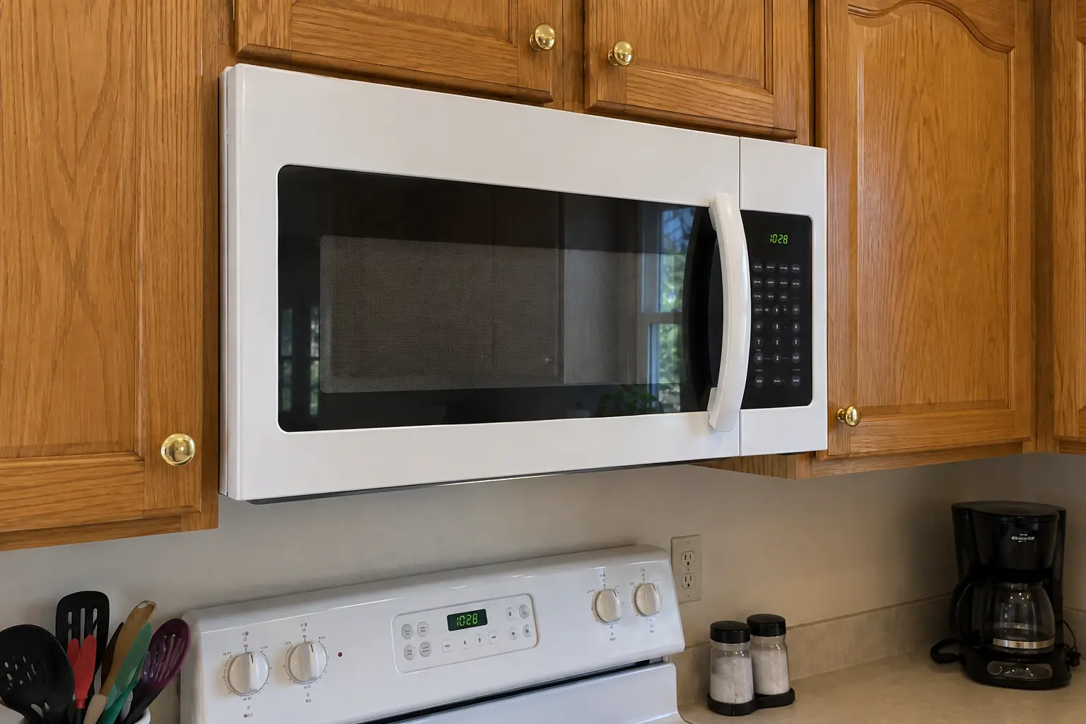 Microwave Installation in a 1980s-1990s two-story colonial / tract house — detail