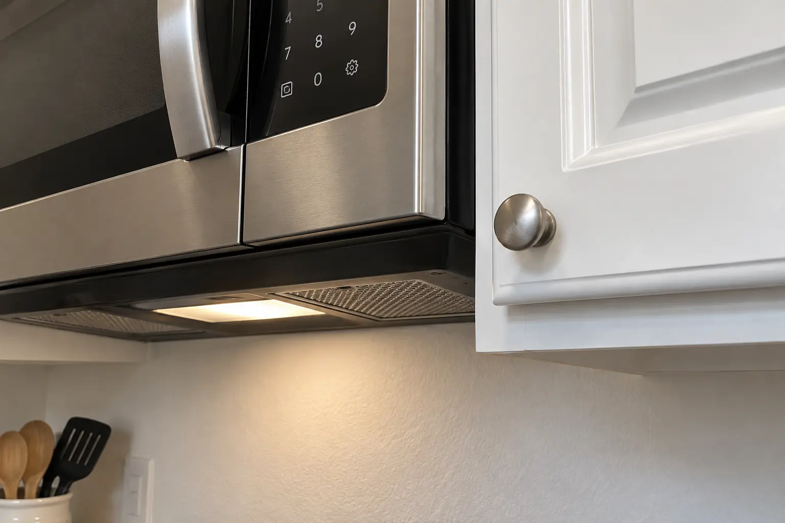 Microwave Installation in a suburban condo / townhome — detail