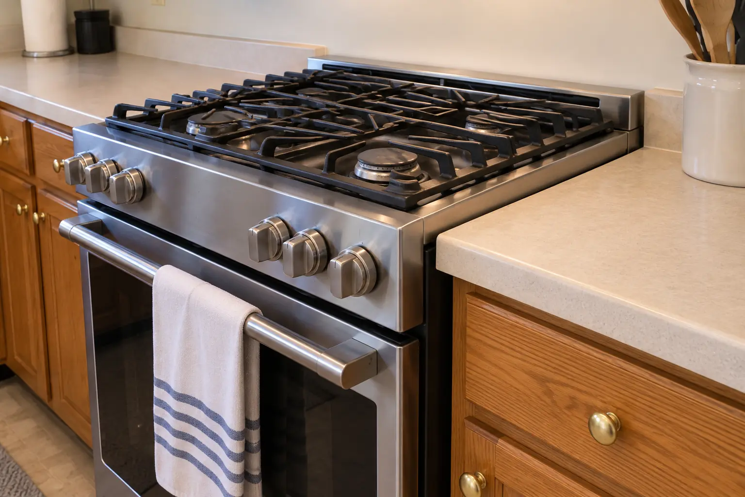 Oven, Range & Cooktop Installation in a 1980s-1990s two-story colonial / tract house — detail