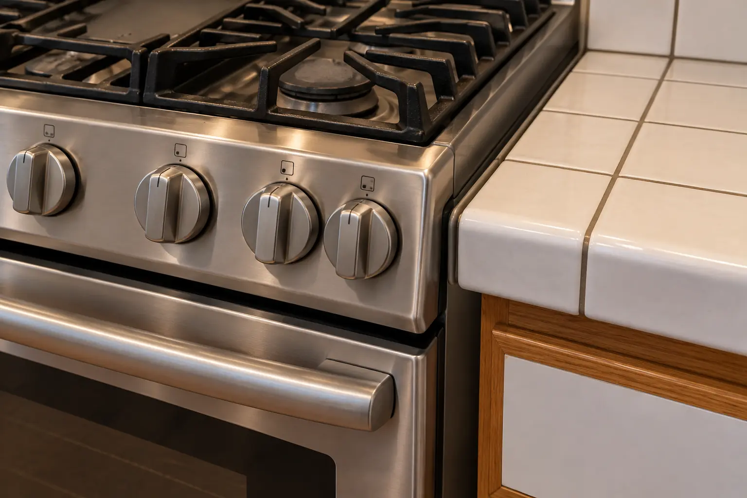 Oven, Range & Cooktop Installation in a 1980s-1990s two-story colonial / tract house — detail