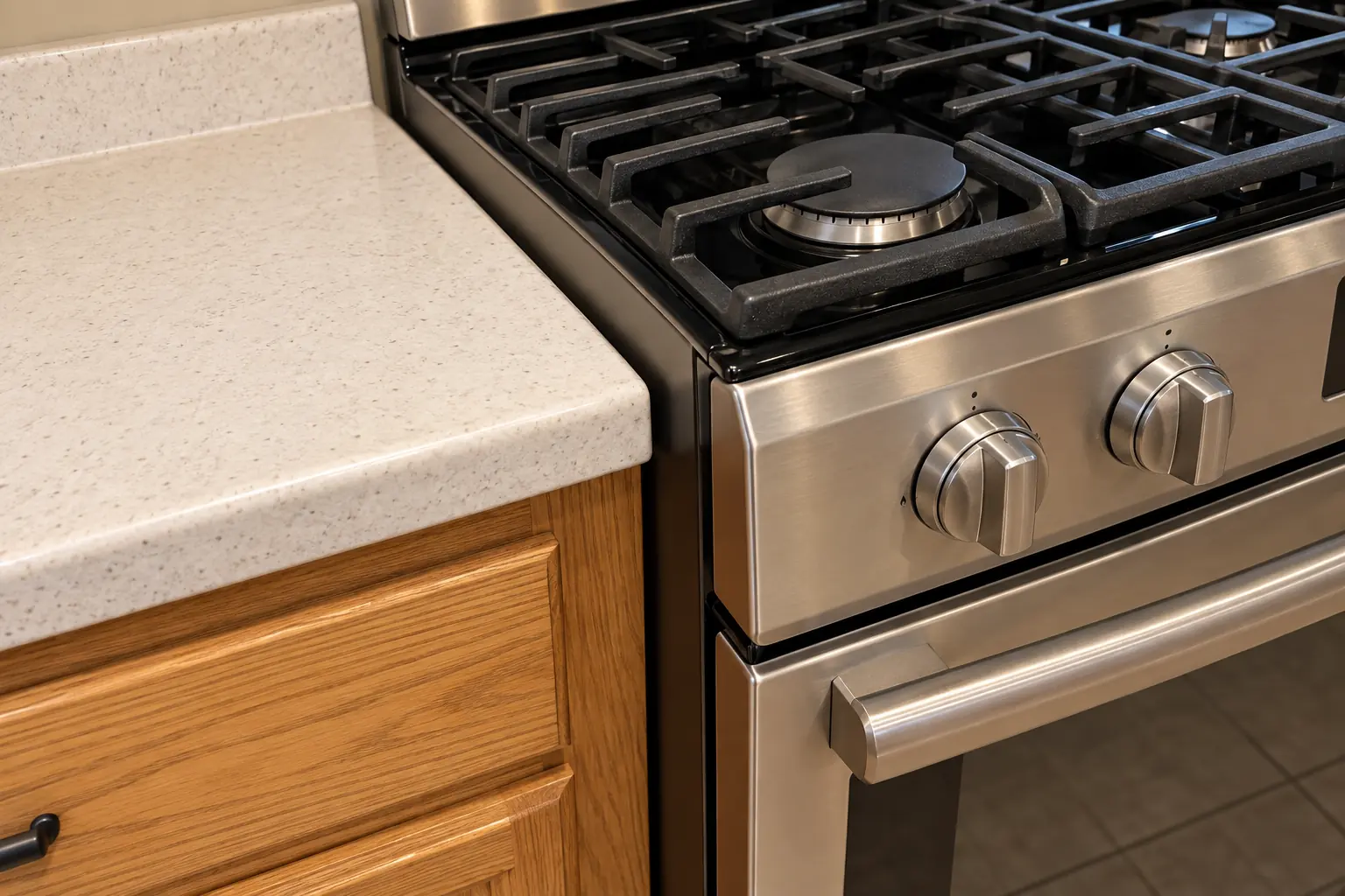 Oven, Range & Cooktop Installation in a 1980s-1990s two-story colonial / tract house — detail