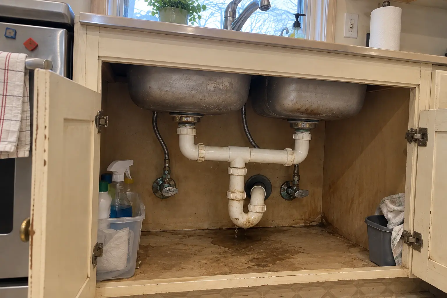 Kitchen Plumbing Services in a prewar house — before