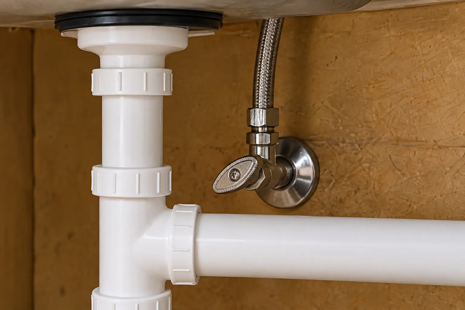 Kitchen Plumbing Services in a 1980s-1990s two-story colonial / tract house — detail