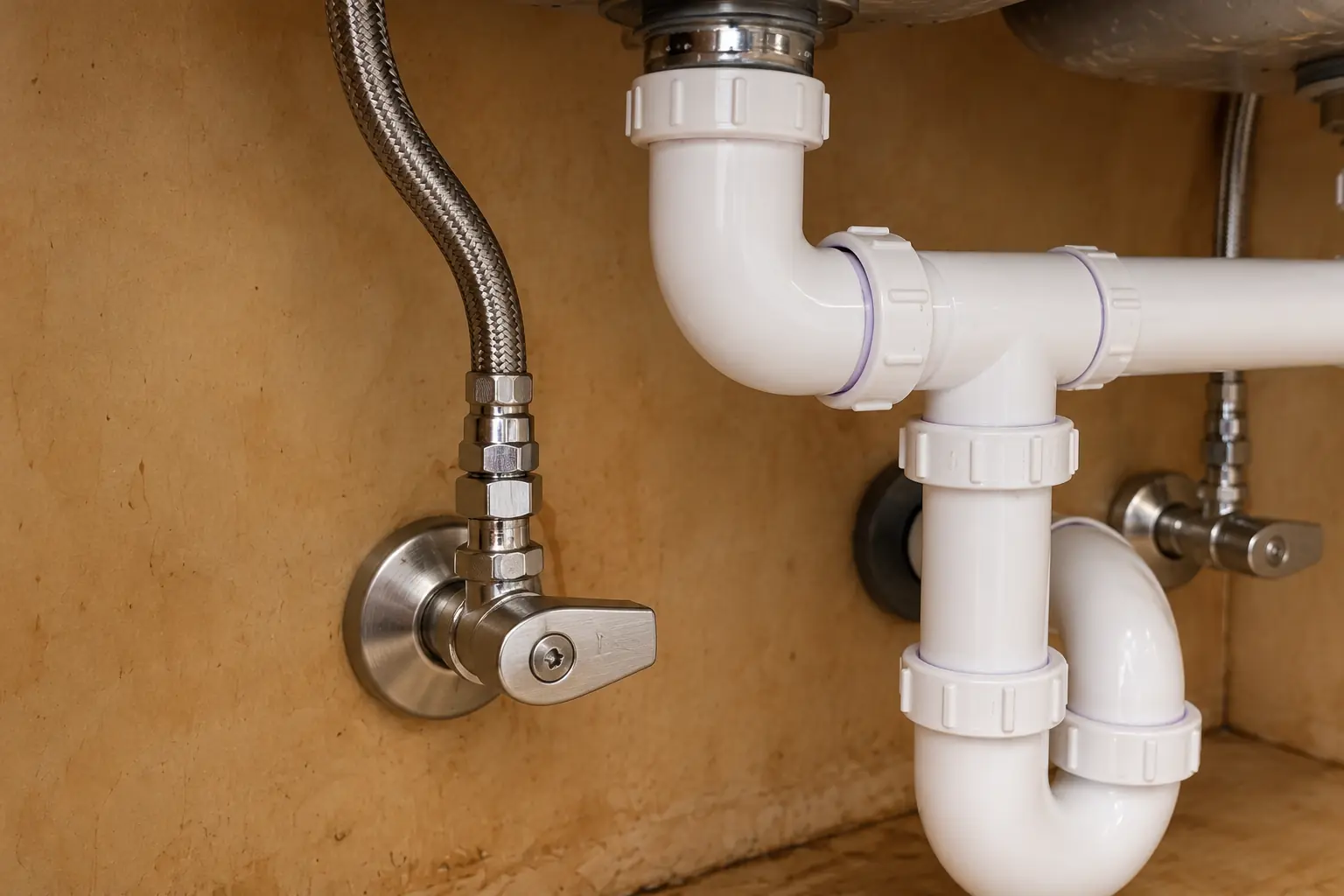 Kitchen Plumbing Services in a 1980s-1990s two-story colonial / tract house — detail