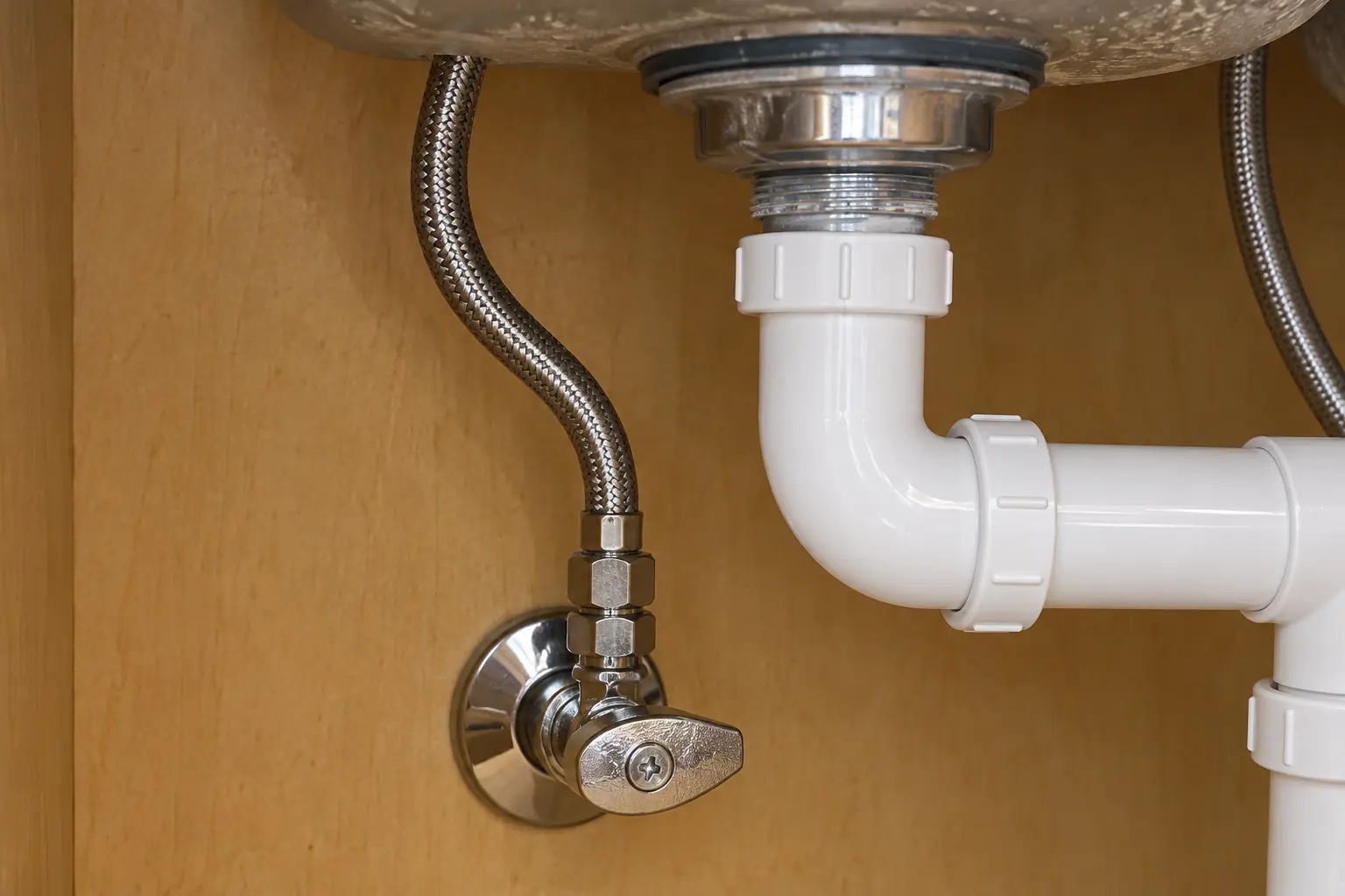 Kitchen Plumbing Services in a 1980s-1990s two-story colonial / tract house — detail