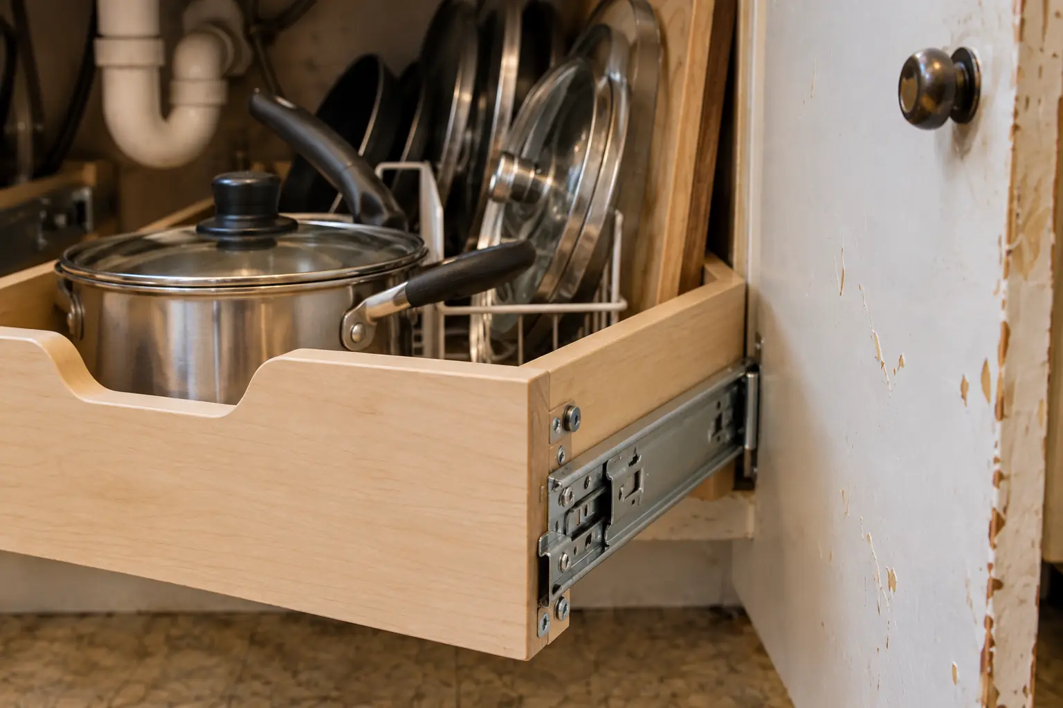 Pull-Out Shelves & Cabinet Organizers in a prewar house — detail