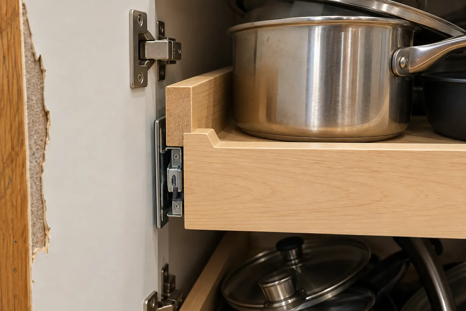 Pull-Out Shelves & Cabinet Organizers in a 1980s-1990s two-story colonial / tract house — detail