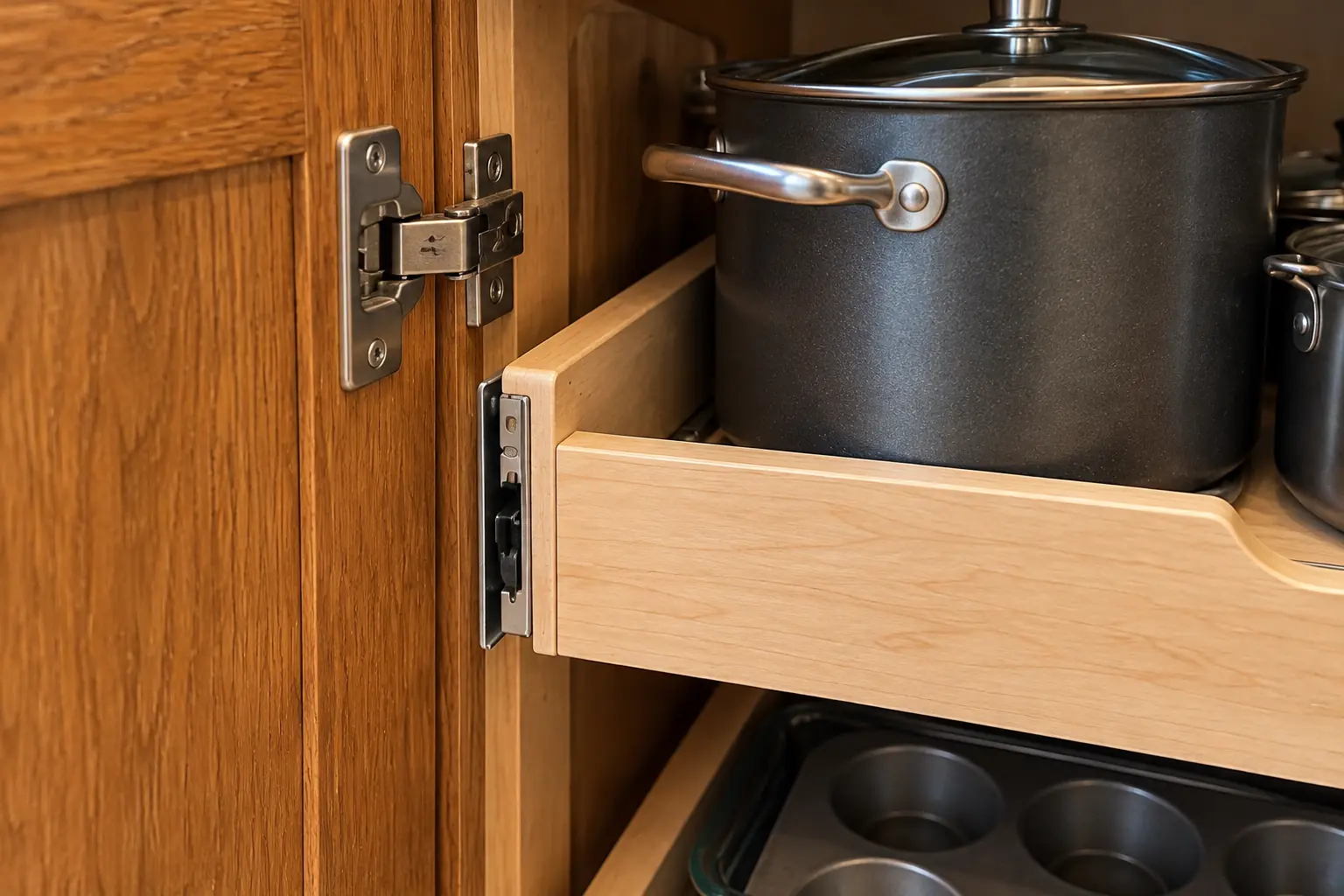 Pull-Out Shelves & Cabinet Organizers in a 1980s-1990s two-story colonial / tract house — detail