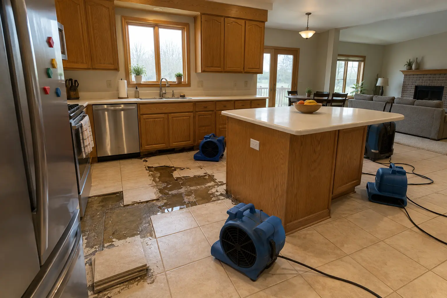 Kitchen Damage Restoration in a 1980s-1990s two-story colonial / tract house — problem