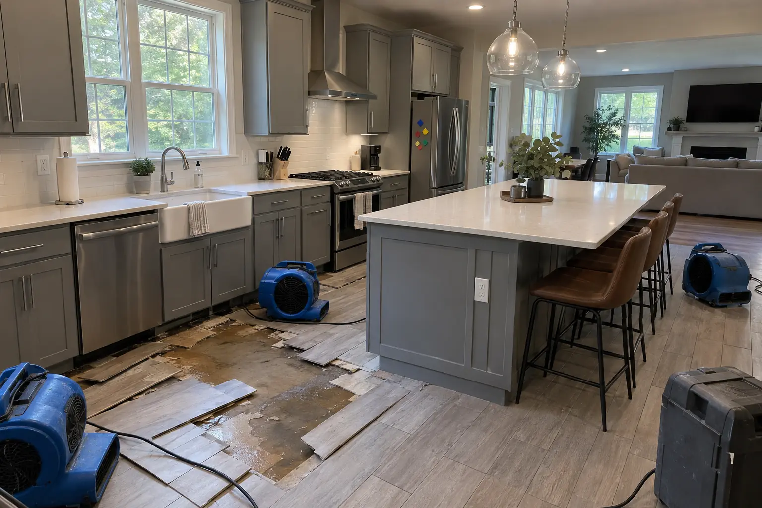 Kitchen Damage Restoration in a 2000s new construction — problem