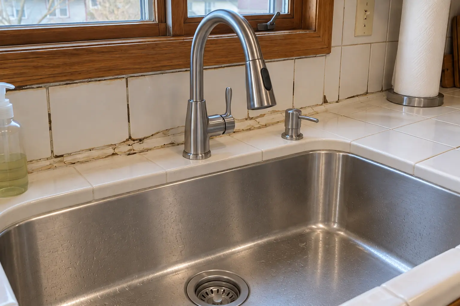 Kitchen Sink Installation & Replacement in a 1980s-1990s two-story colonial / tract house — detail