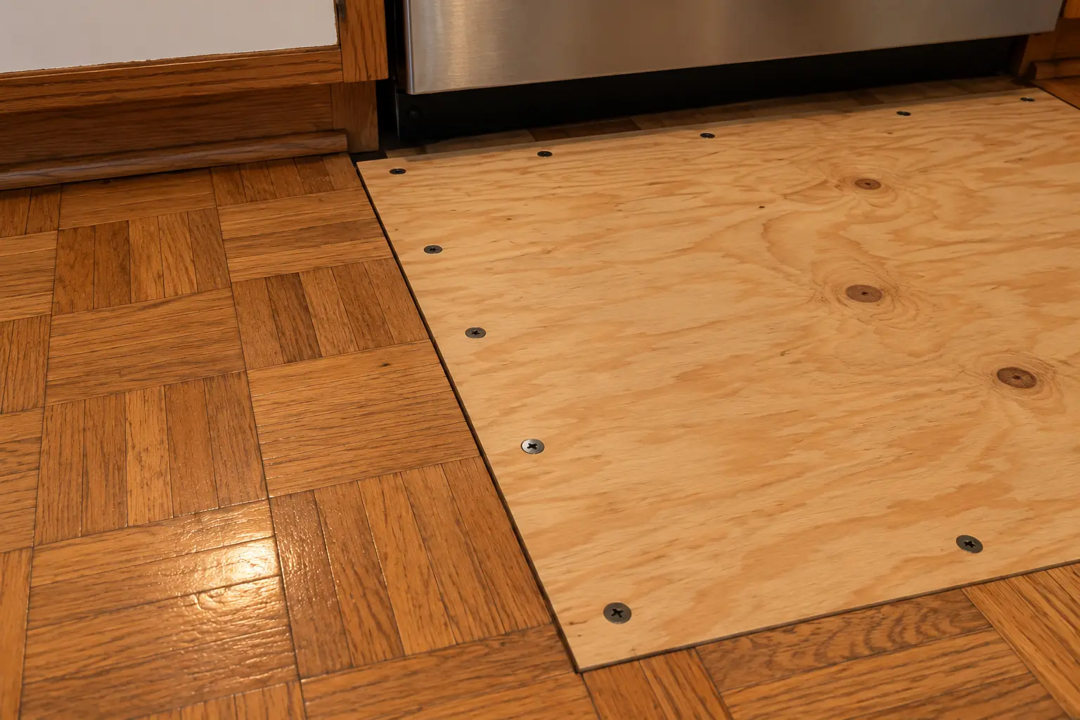 Kitchen Subfloor Repair in a 1980s-1990s two-story colonial / tract house — detail