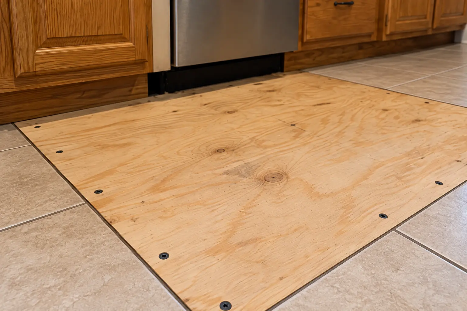Kitchen Subfloor Repair in a 1980s-1990s two-story colonial / tract house — detail