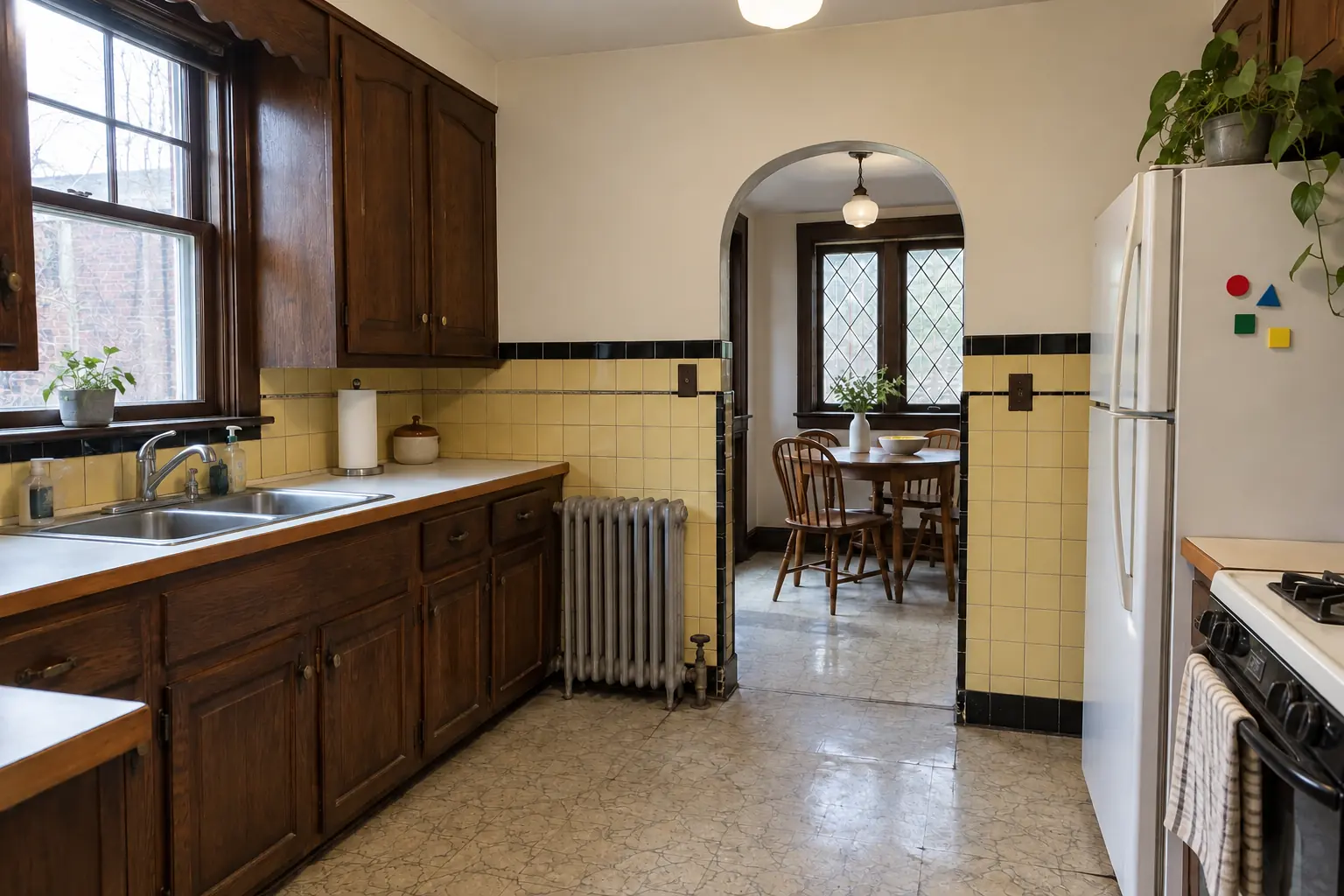 Kitchen Wall Painting & Wallpaper in a prewar house — after