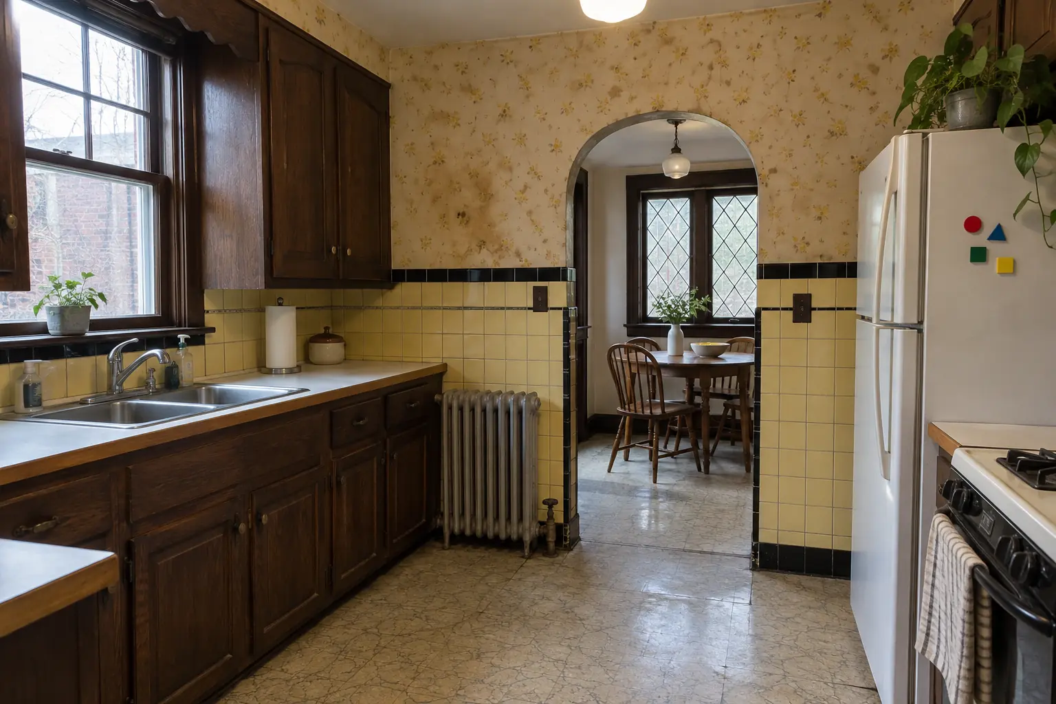 Kitchen Wall Painting & Wallpaper in a prewar house — before