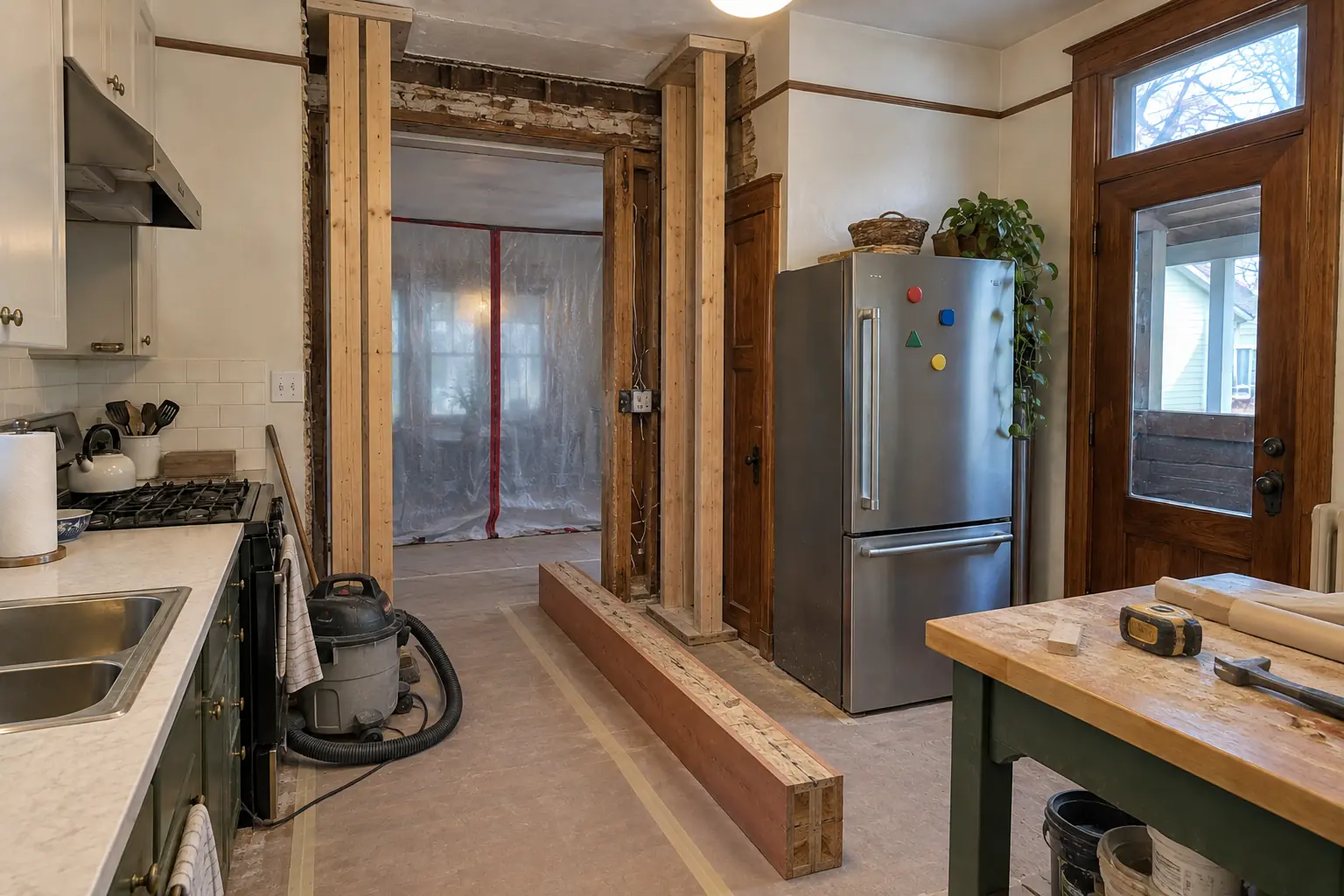 Kitchen Wall Removal & Structural Assessment in a prewar house — in progress