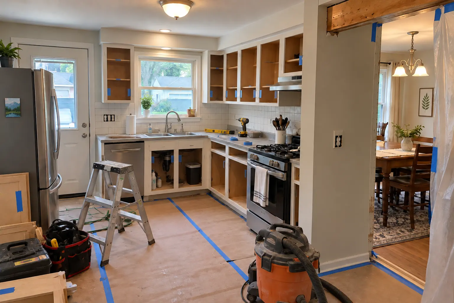 Kitchen Wall Removal & Structural Assessment in a postwar ranch / cape cod / bi-level — in progress