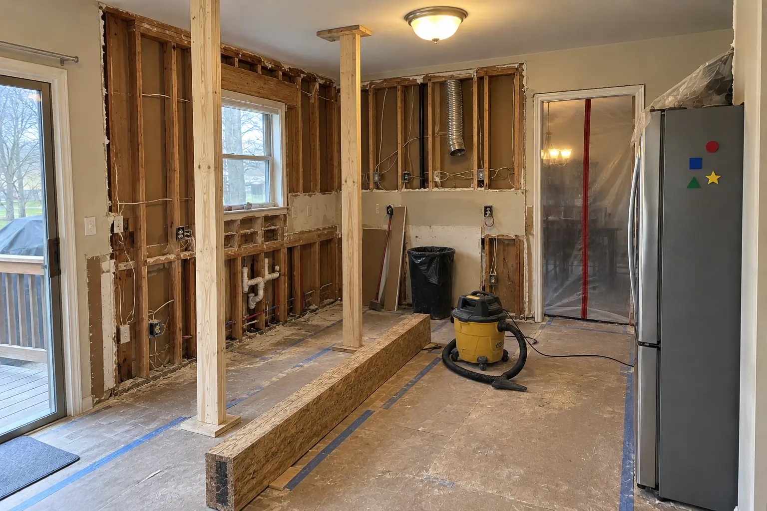 Kitchen Wall Removal & Structural Assessment in a 1980s-1990s two-story colonial / tract house — in progress