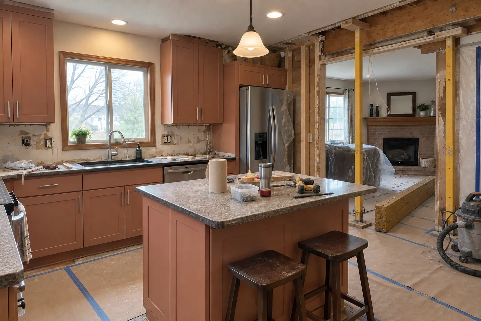 Kitchen Wall Removal & Structural Assessment in a 1980s-1990s two-story colonial / tract house — in progress