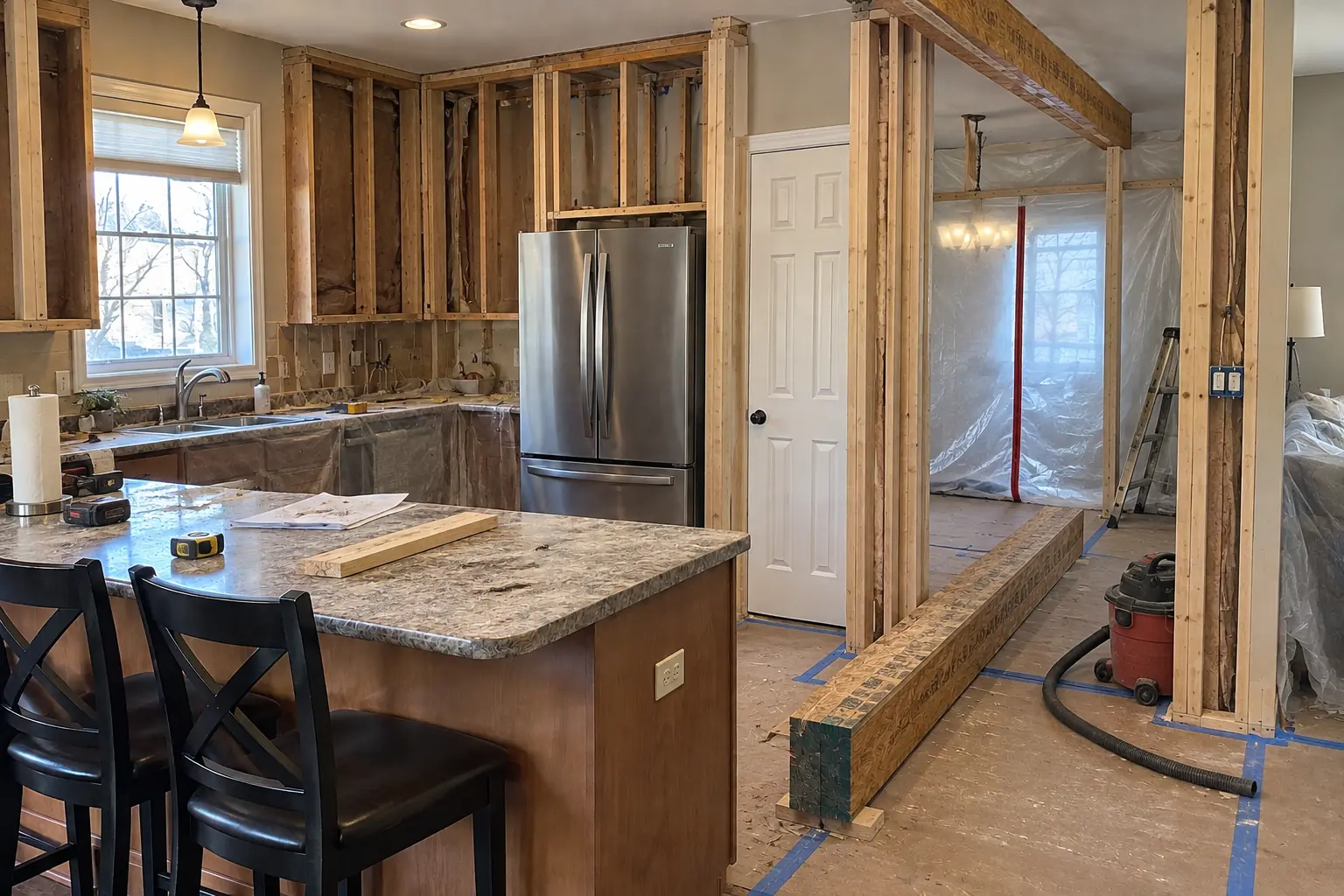Kitchen Wall Removal & Structural Assessment in a 2000s new construction — in progress