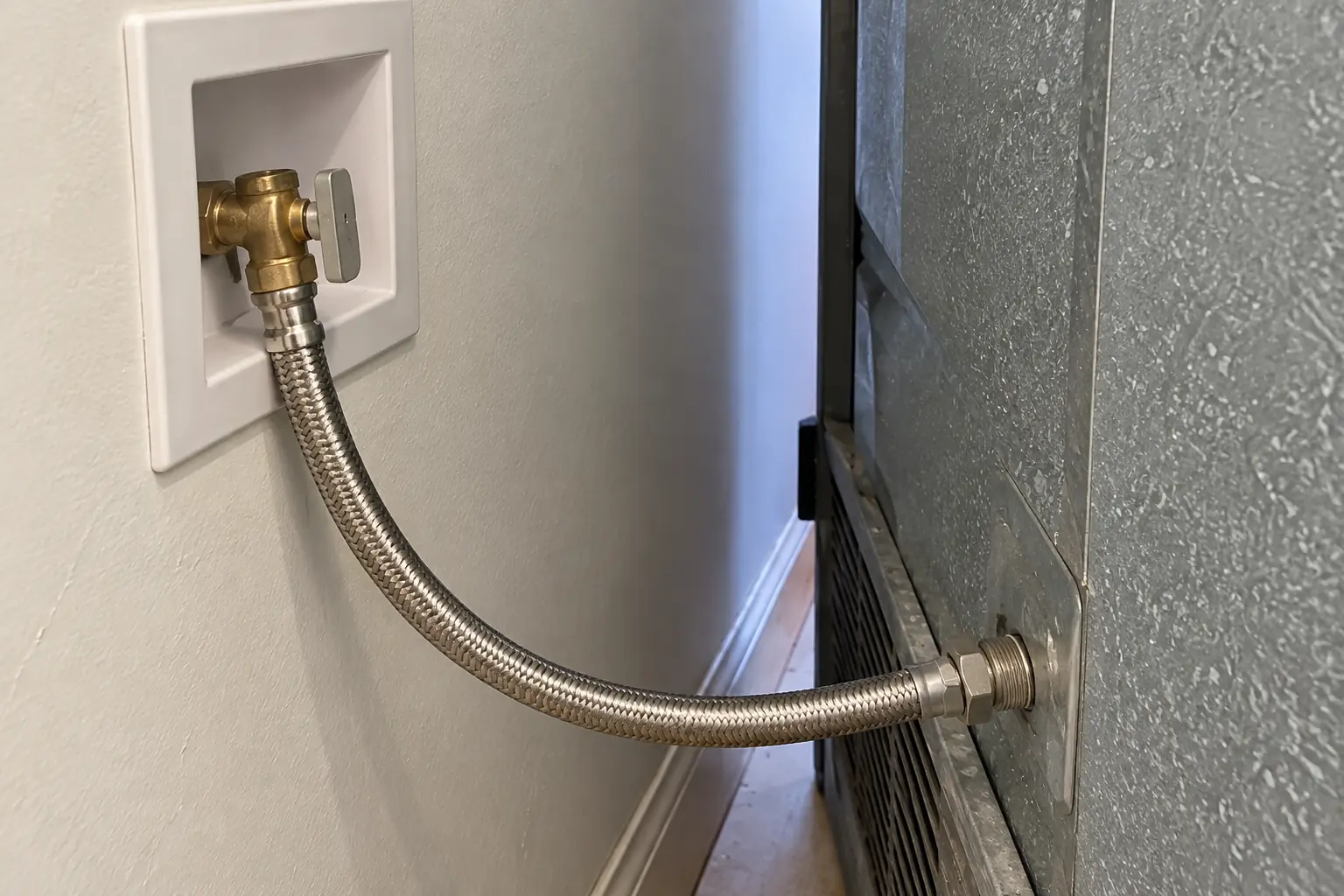 Appliance Water Line Installation in a 1980s-1990s two-story colonial / tract house — detail