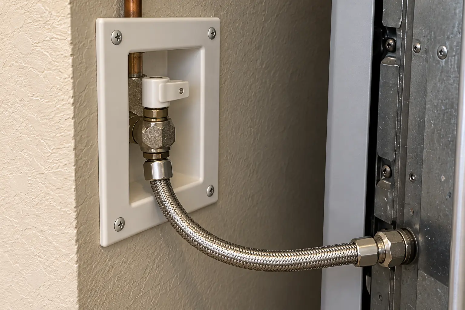Appliance Water Line Installation in a 1980s-1990s two-story colonial / tract house — detail