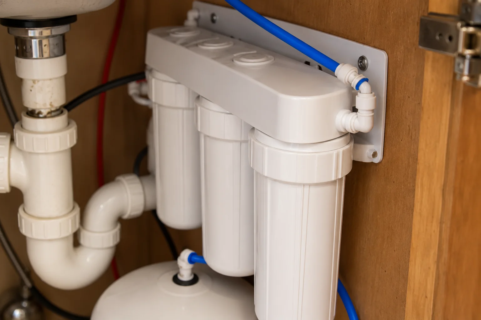 Under-Sink Water Filtration in a 1980s-1990s two-story colonial / tract house — detail