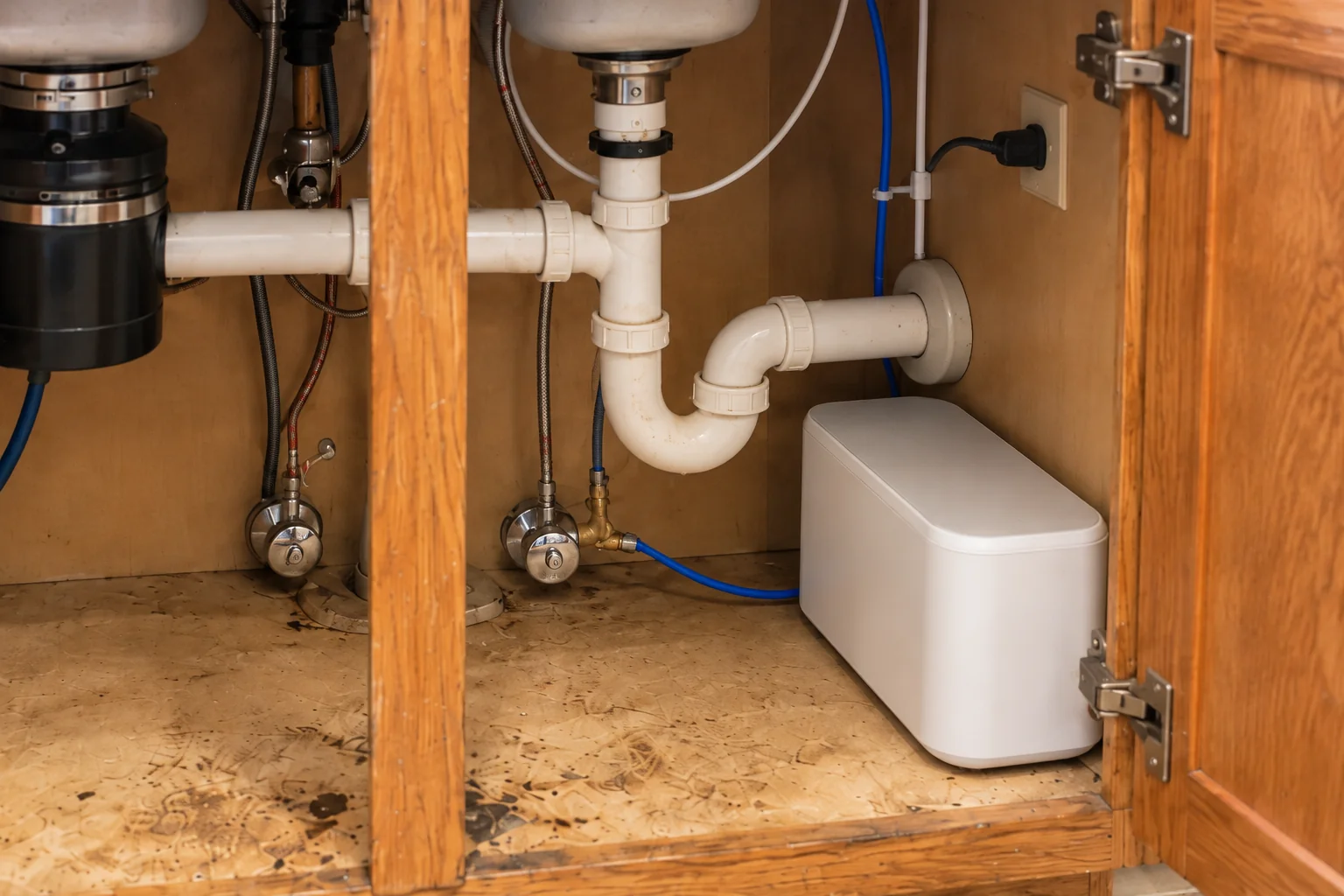 Under-Sink Water Filtration in a 1980s-1990s two-story colonial / tract house — detail