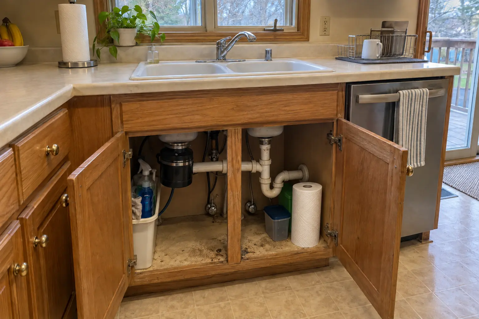 Under-Sink Water Filtration in a 1980s-1990s two-story colonial / tract house — before