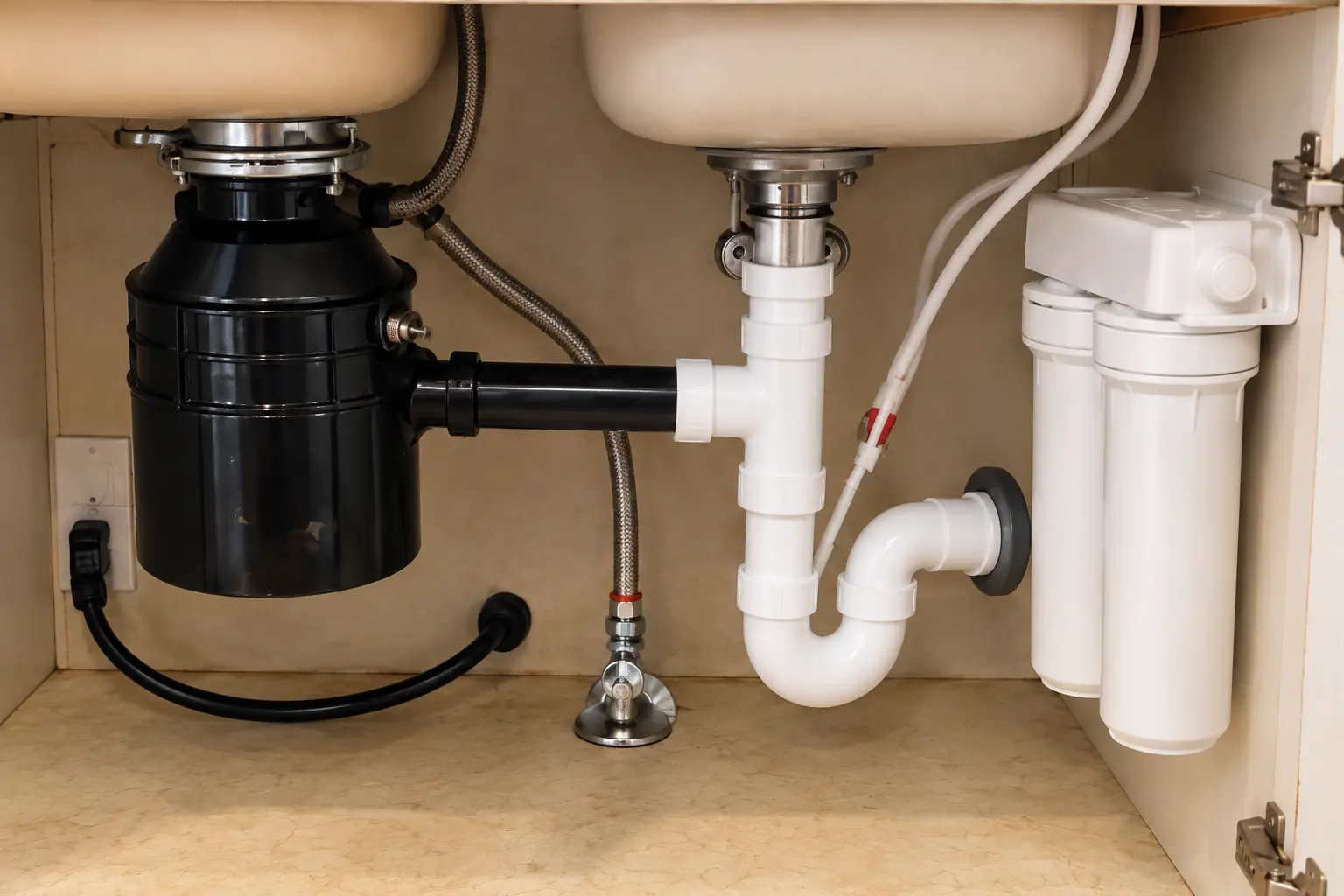Under-Sink Water Filtration in a 1980s-1990s two-story colonial / tract house — detail