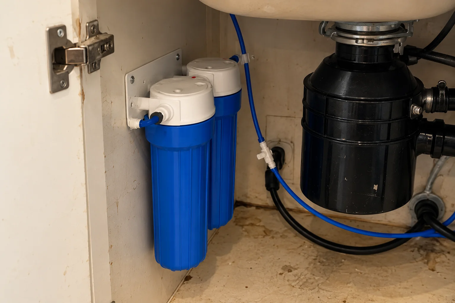 Under-Sink Water Filtration in a 1980s-1990s two-story colonial / tract house — detail