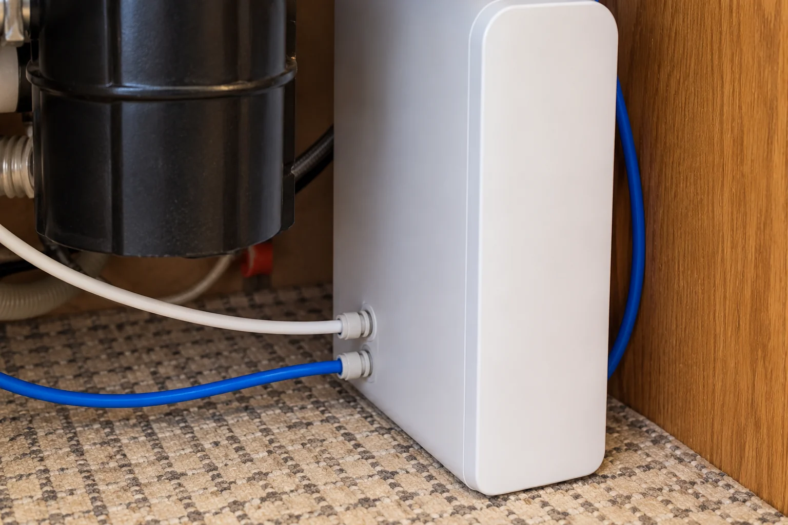 Under-Sink Water Filtration in a 1980s-1990s two-story colonial / tract house — detail