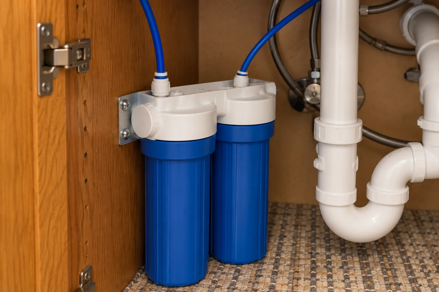 Under-Sink Water Filtration in a 1980s-1990s two-story colonial / tract house — detail