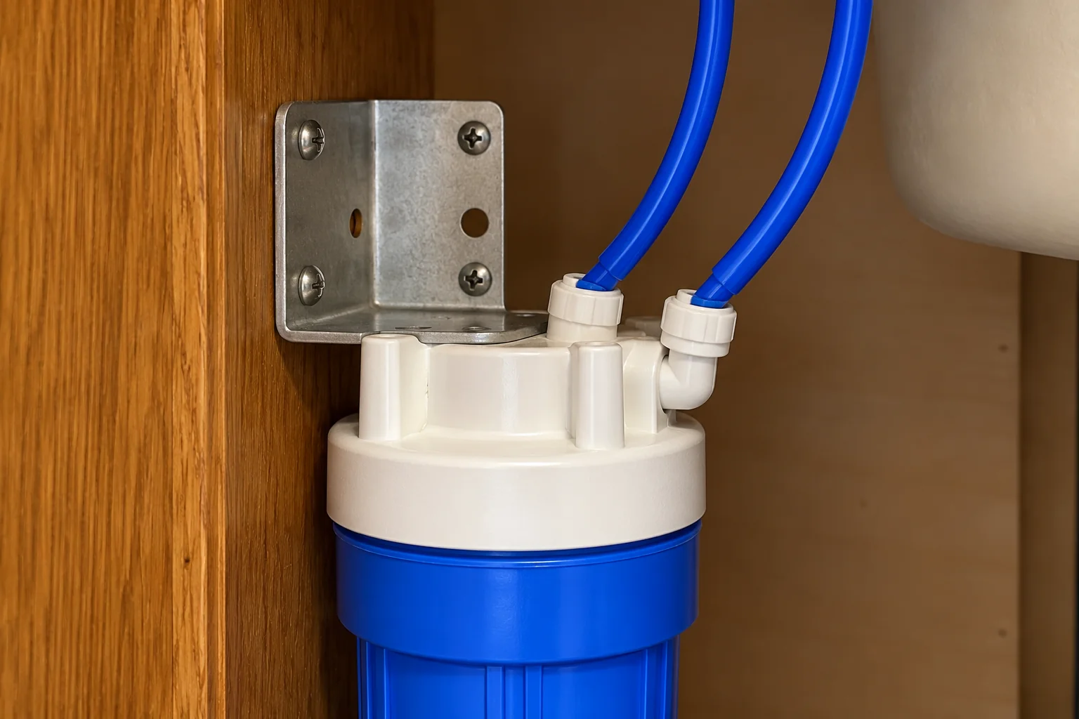 Under-Sink Water Filtration in a 1980s-1990s two-story colonial / tract house — detail