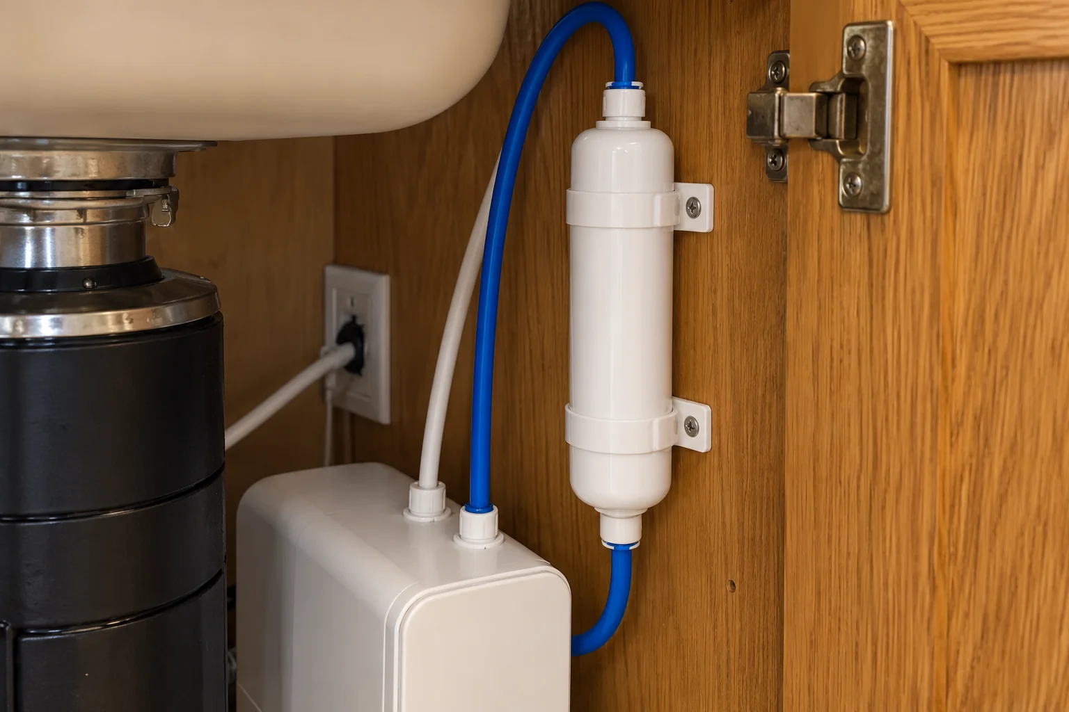 Under-Sink Water Filtration in a 1980s-1990s two-story colonial / tract house — detail