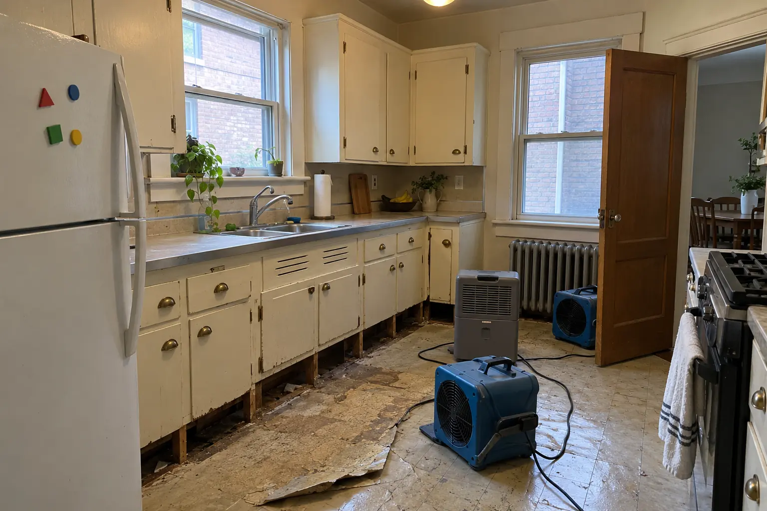 Kitchen Water Damage Restoration in a prewar house — problem