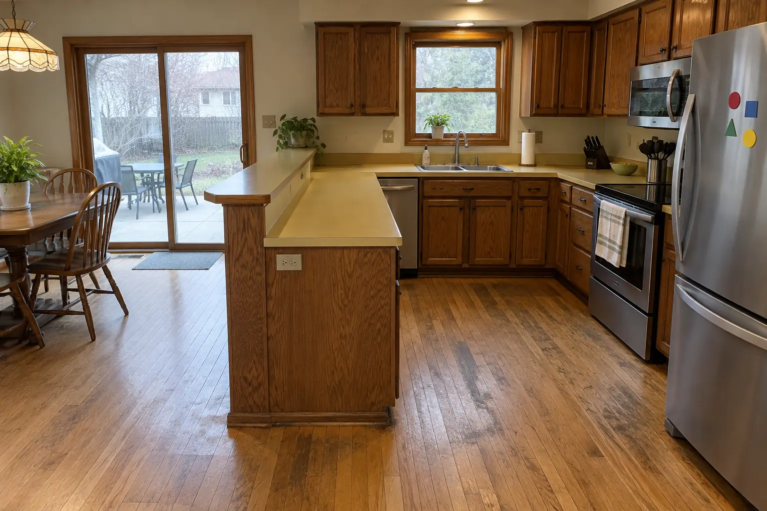 Hardwood Floor Repair & Refinishing in a 1970s split-level / raised ranch / tract — before