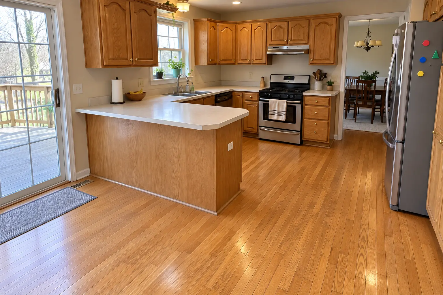Hardwood Floor Repair & Refinishing in a 1980s-1990s two-story colonial / tract house — after